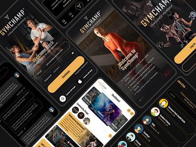 Gym App Design Template (GYMCHAMP) animation app branding design design template graphic design gym app gym app design illustration logo motion graphics typography ui ux vector