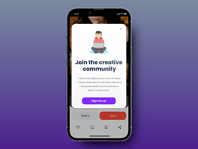 Creative Community App Design app clean layout community platform creative app design interactive screen join community minimalistic app mobile mobile experience mobile ui modern modern design screen signup screen user user interface user registration ux design vibrant colors