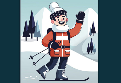 Cute boy Skiing in Winter Vector Art for Sale 2d 881 cartoon skier cartoon cartoonsaz character character design design girl skiing illustration graphic design illustration man minimal minimal illustration ski illustration snow stock image ui vector vector image winter iillustration