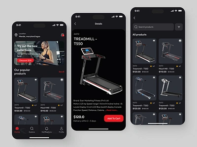 eCommerce Mobile App app design design ecommerce ecommerce app fitness gym gym store interface mobile app design mobile application mobile design mobileapp online shopping online store product design running machine ui ui design uiux ux