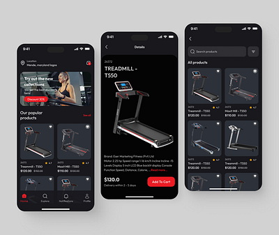 eCommerce Mobile App app design design ecommerce ecommerce app fitness gym gym store interface mobile app design mobile application mobile design mobileapp online shopping online store product design running machine ui ui design uiux ux