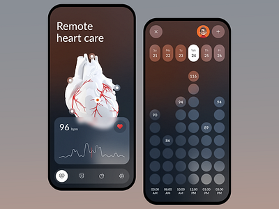 Remote heart care app app app design app design concept app ui daily statistics design health app health tracker healthcare healthcare app heart care app heart rate mobile mobile app design mobile ui onile medicine remote ui ui design ux