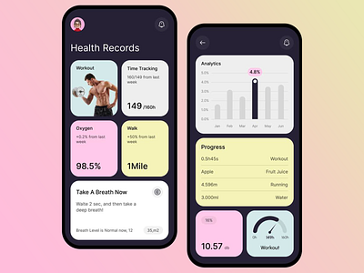 Health and Fitness Tracking App activity tracker app app design app ui app ux design exercise app fitness health tracking mobile mobile ui mobile ux tracking training ui ui design ux ux design workout workout tracker