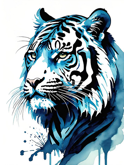 Piercing eyes. animals blue cat eyes illustration kitty tiger tigers watercolor white tiger