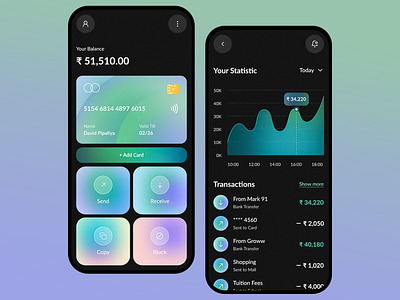 Fintech Mobile App app app design banking card design expenses management finance app finances fintech mobile app mobile ui mobile ux money management online banking payment transaction ui ui design ux ux design