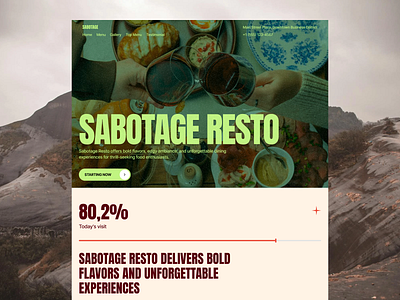 Sabotage Resto - Food & Beverage Landing Page big type bold design branding company profile corporate design food beverage food and drink home page illustration ingredients landing page minimaldesign restaurant thumbnail typography ui design web design website website design