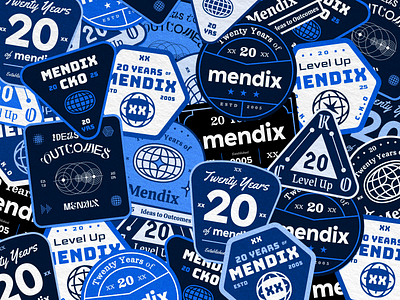 CKO Stickers 20 badge blue branding cko design developer ideas illustration logo low code mendix patch sticker stickers twenty years typography vintage xx