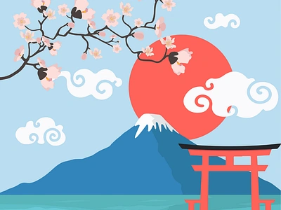 Mount Fuji Cherry Blossom Illustration 100days branding challenge daily ui design design graphic design illustration logo ui vector