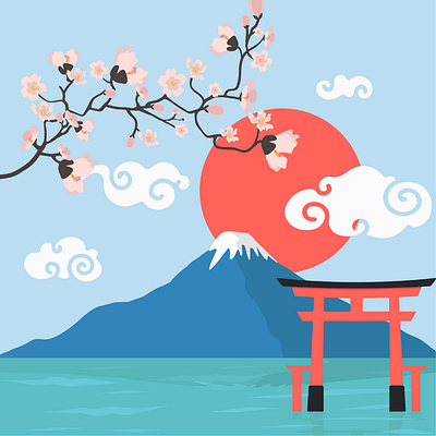 Mount Fuji Cherry Blossom Illustration 100days branding challenge daily ui design design graphic design illustration logo ui vector