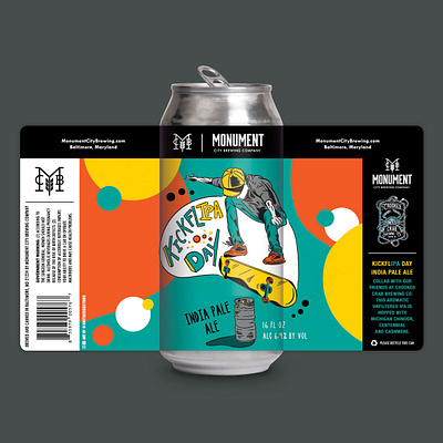 Kick Flip IPA beer beer art beer label beer packaging colorful design fun graphic ipa kick flip kickflip modern retro skate board skate boarding skater whimsical