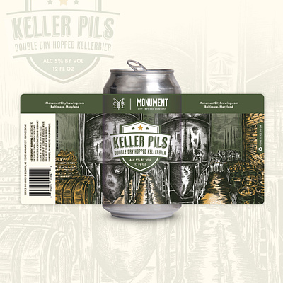 Keller Pils Beer Can Label beer beer art beer label beer packaging brewery celler drawing fermentation hand drawn illustration ink drawing packaging packaging design pen and ink pen drawing pilsner sketchy tanks vessels visual identity