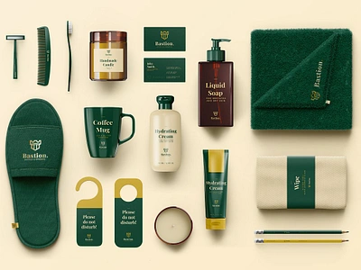 Hotel Branding Mock-Up Package branding branding mockup comb design full hand creme hotel mockup identity isolated kit mock mug pack package razor shampoo slippers template towel