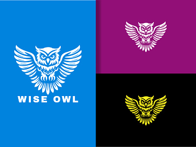 Wise Owl Logo agency alcon logo america branding company flight fly flying freedom graphic design outdoor owl owl bird logo ui ux vector wing wing logo wings wise owl logo