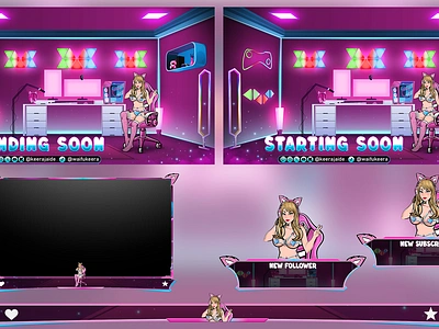 Gaming Room Overlays gamer girl gaming room graphic design illustration logo mascot logo stream overlay stream pack streaming twitch twitch overlay v tuber