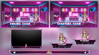 Gaming Room Overlays gamer girl gaming room graphic design illustration logo mascot logo stream overlay stream pack streaming twitch twitch overlay v tuber