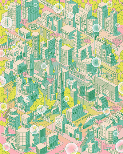 Tokyo Daydream adobe illustrator artwork city pop design digital art graphic design illustration illustrator isometric japan lineart map personal project tokyo vector