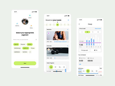Health & Fitness app app application clean exercise fitness health medicine minimal mobile sleep ui ux workout