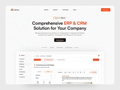 Adrema. CRM Landing Page Design analytics bento crm dashboard design gradient landing mobile orange ui ux