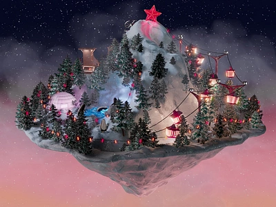 WintMount 3d funicular island mood motion graphics mountain newyear penguin ski star winter xmas