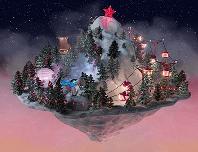 WintMount 3d funicular island mood motion graphics mountain newyear penguin ski star winter xmas