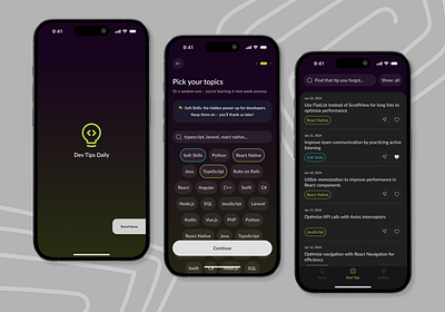 Dev Tips Daily Mobile App app developers mobile application ui ui app ui design user expierence user interface ux ux design