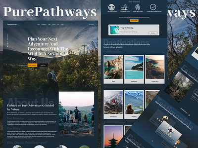 Your Gateway to Nature: PurePathways Landing Page | Website Desi branding creativedesign dailyui dribbbleshot ecoadventures ecofriendlydesign ecotourism greentravel logo responsivedesign travelwebsite travelwithpurpose ui uiuxdesign userinterface webdesign websiteconcept