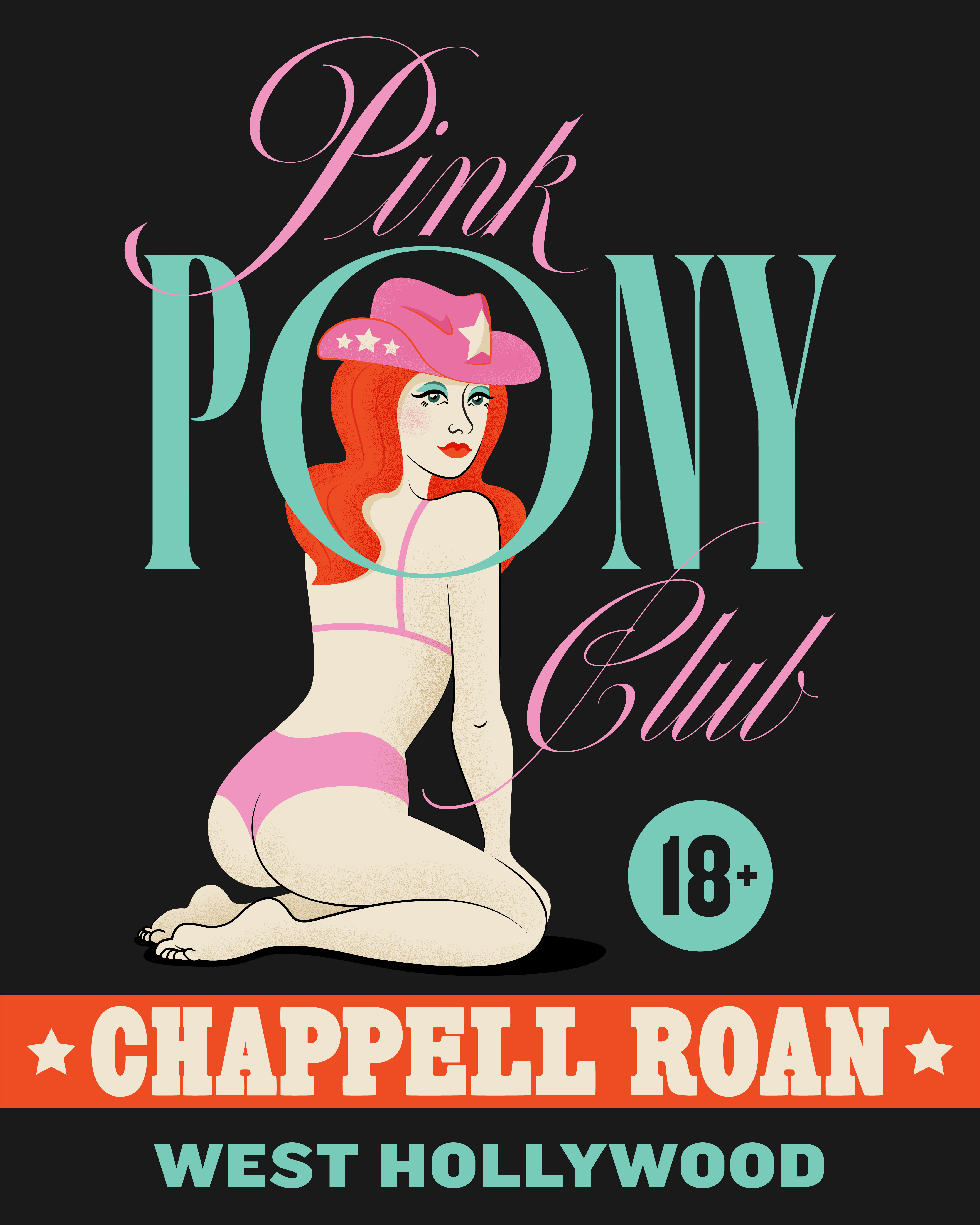 Pink Pony Club chappell roan illustration los angeles pink pony club pop music pop star poster vintage weho west hollywood