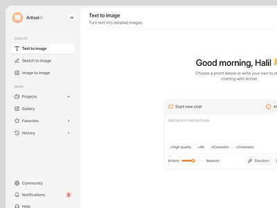 ArtixelAI enter promt page ai chatai design fintech image ai nav navbar navigation saas sidebar ui ux web design website