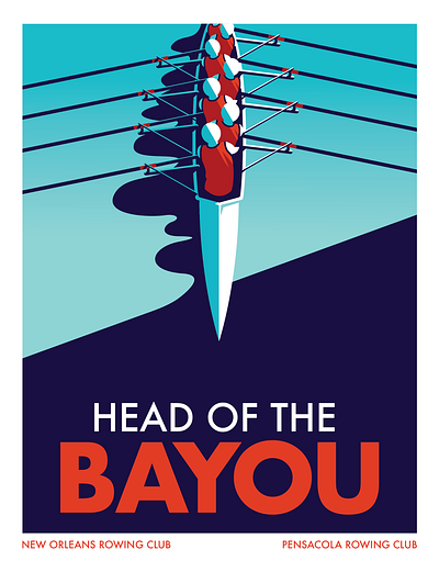 Head of the Bayou boat graphic design illustration retro rowing travel travel poster usrowing water