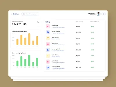 DiviEarn - SaaS Dashboard [UX/UI Design] dashboard money saas ui web website
