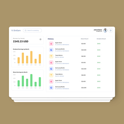 DiviEarn - SaaS Dashboard [UX/UI Design] dashboard money saas ui web website