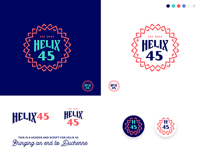 Helix 45 Marks badge blue brand brand design branding custom type illustration logo logo design navy pink purple salmon typography vector