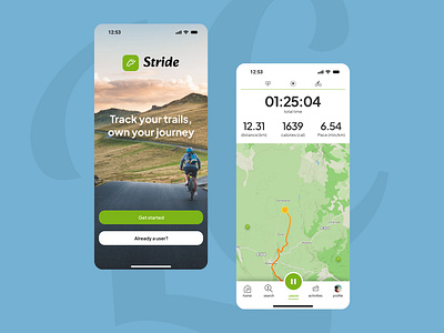 Stride Mobile App Design Concept activities app branding cycling design figma graphic design mobile app outdoor tracker trekking ui ux uxui design