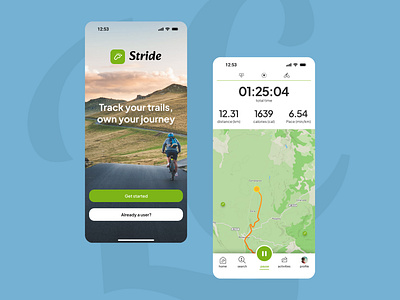 Stride Mobile App Design Concept activities app branding cycling design figma graphic design mobile app outdoor tracker trekking ui ux uxui design