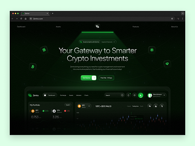 Zentra - Cryptocurrency Landing Page Version achmad hakim bitcoin chart clean crypto darkmode dashboard design ethereum financial landing page platform trade trading ui ux website