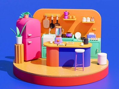 Kitchen 3D Illustration 3dmodeling artdirection blender 3d branding design illustration isometric low poly ui website