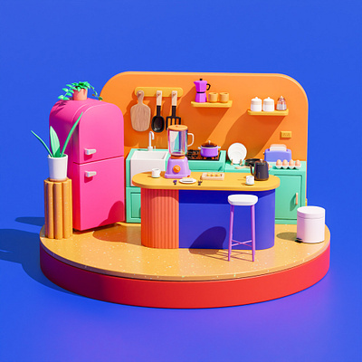 Kitchen 3D Illustration 3dmodeling artdirection blender 3d branding design illustration isometric low poly ui website