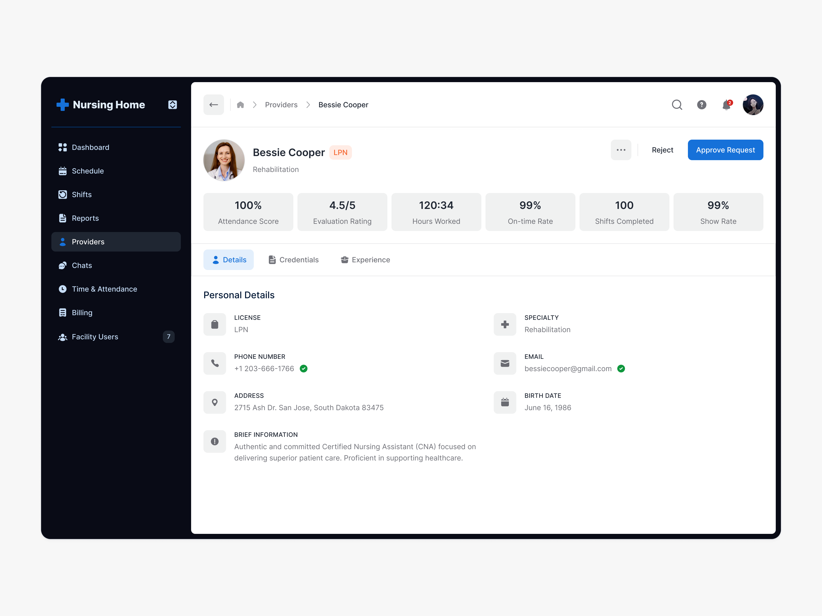 web app for nurses client dashboard nurse profile sidebar statistic ui