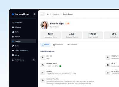 web app for nurses client dashboard nurse profile sidebar statistic ui