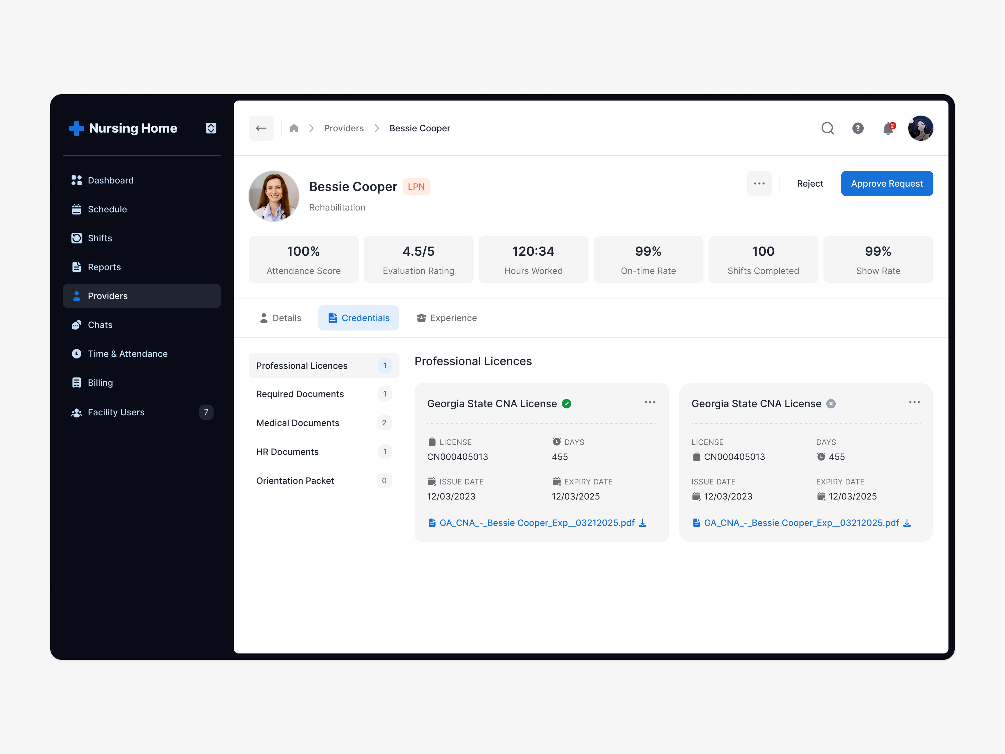 web app for nurses credentials dashboard nurse profile sidebar ui web app