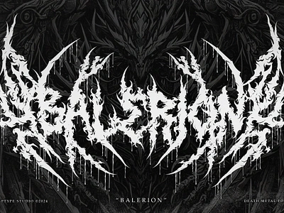 Balerion | The Ultimate Death Metal Font album rock black black metal black metal font branding cyber dragon dark ages death metal font dragon halloween hardcore heavy metal horror font logo metal band poster dark rock band rock song vinyl white