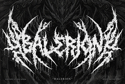 Balerion | The Ultimate Death Metal Font album rock black black metal black metal font branding cyber dragon dark ages death metal font dragon halloween hardcore heavy metal horror font logo metal band poster dark rock band rock song vinyl white