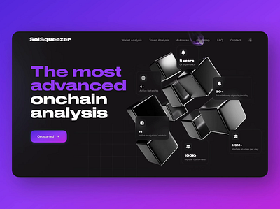 Web3 Solana Crypto Landing Page Featuring 3D Animation 3d animation binance bitcoin blockchain blocks crypto cryptocurrency finance fintech motion onchain p2p solana ui wallet web3