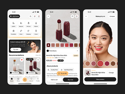 Makeupe - Virtual Makeup Try-On Mobile App beauty foundation lipstick makeup makeup app makeup mobile app makeup product makeup store makeup try on mascara mobile mobile app modern powder try on ui ui design virtual makeup vr woman