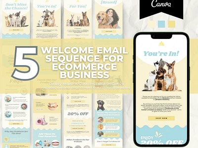 Editable Pet Toys Welcome Email Sequence Template brand templates canva email canva template cat dog editable email email marketing email templates klaviyo template mailchimp template newsletter template pet toys welcome email