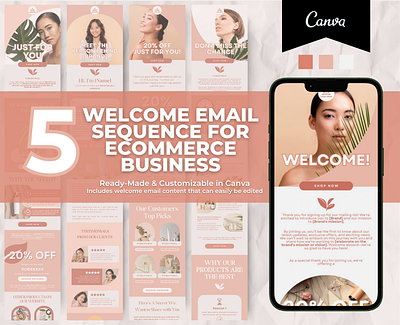 Editable Skin Care Welcome Email Sequence Template brand templates canva email canva template email marketing email templates klaviyo template mailchimp template newsletter template skin care welcome email