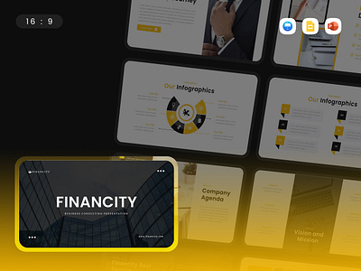 Financity PowerPoint Template black business financity gsl key modern ppt pptx presentation template ui website yellow