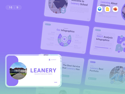 Leanery PowerPoint Template business education green gsl key leanery modern ppt pptx presentation template purple school ui website