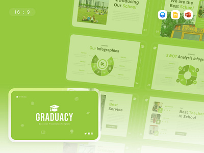 Graduacy PowerPoint Template business education graduacy green gsl key learn modern ppt pptx presentation template school ui website white