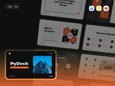 PyDeck PowerPoint Template black business gsl key modern multipurpose orange pitchdeck ppt pptx presentation template pydeck ui website